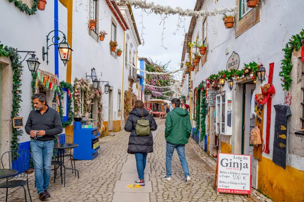 christmas decor in obidos portugal