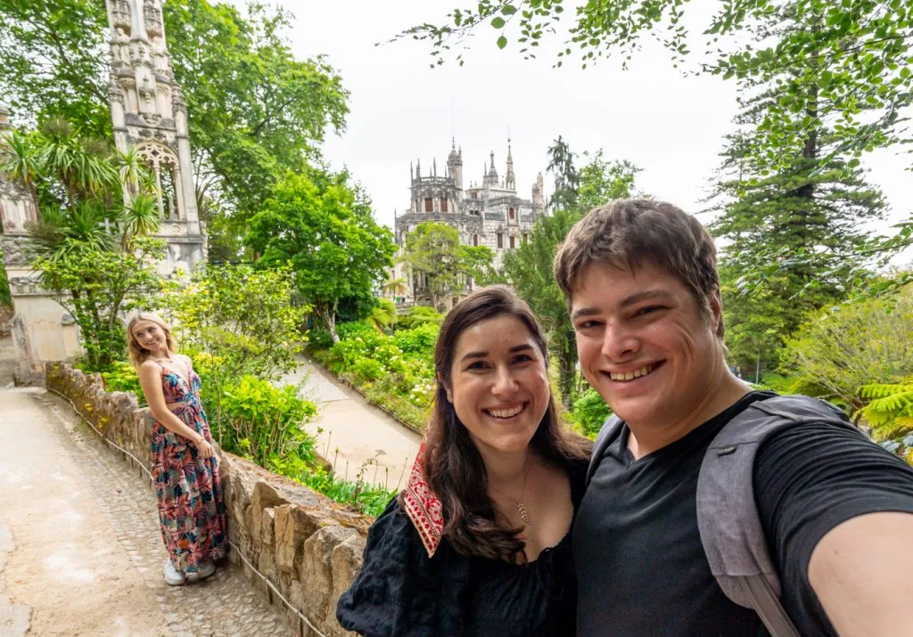 kate storm and jeremy storm taking a selfie at quinta da regaleira one day in sintra portugal