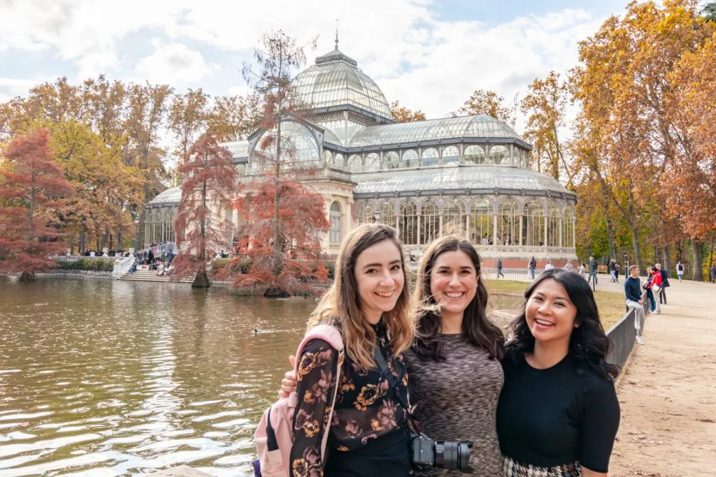 kate storm, sophie nadeau, and christina juan at cristal palace in retiro park madrid in the fall
