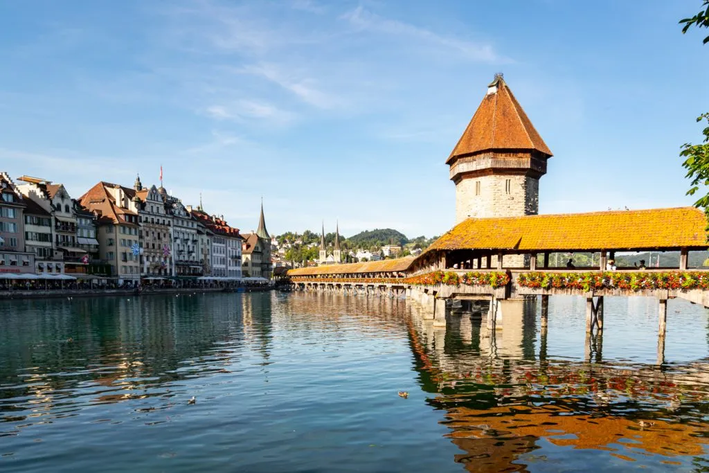 chapel bridge in lucerne, one of the most beautiful cities in switzerland to visit