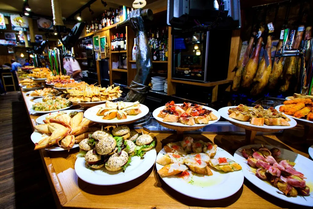 pintxos on a bar in san sebastian, one of the best coastal cities in spain