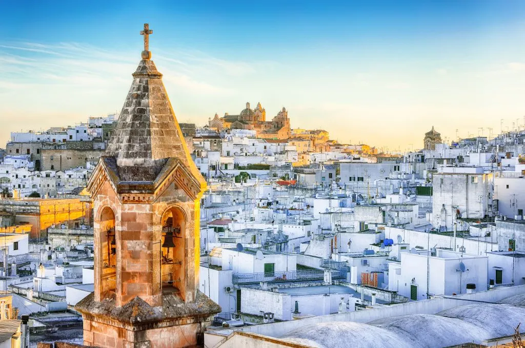 historic center of white city puglia ostuni from above