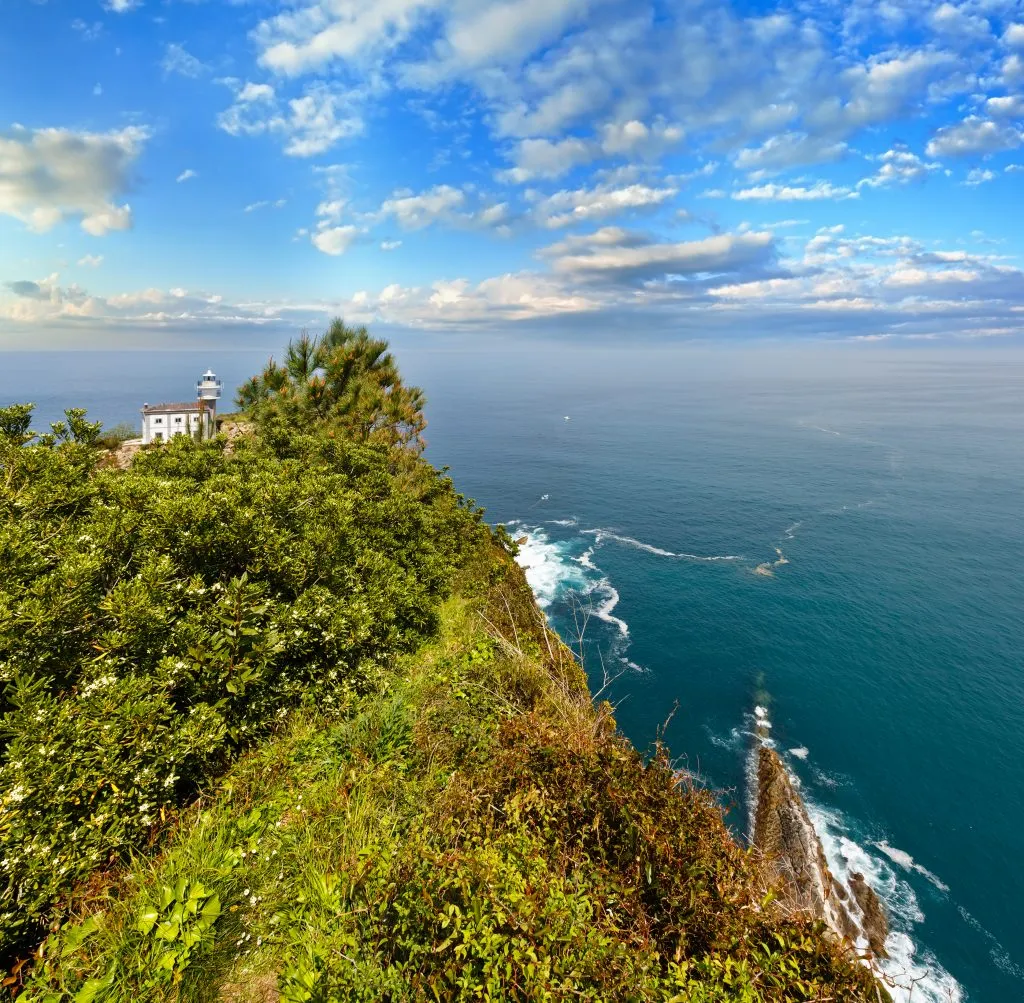 view of the basque country coast with getaria lighthouse in the distance