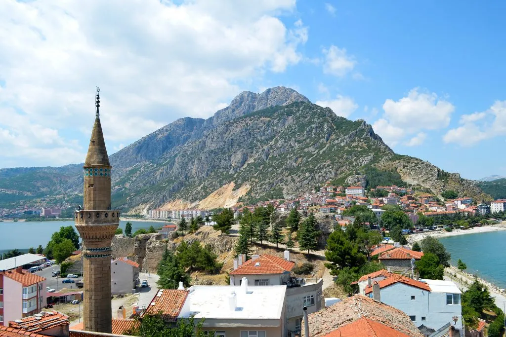 egirdir town as seen from above facing the mountain with a minaret in the foreground