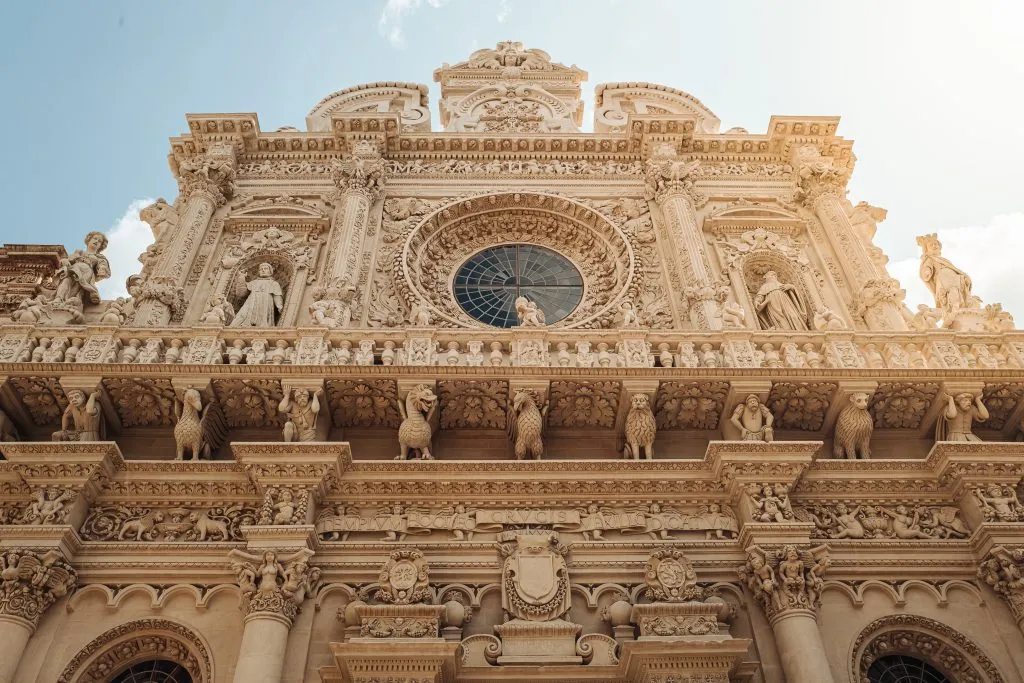 front facade of basilica di santa croce in lecce italy, a fun stop during a week in puglia italy