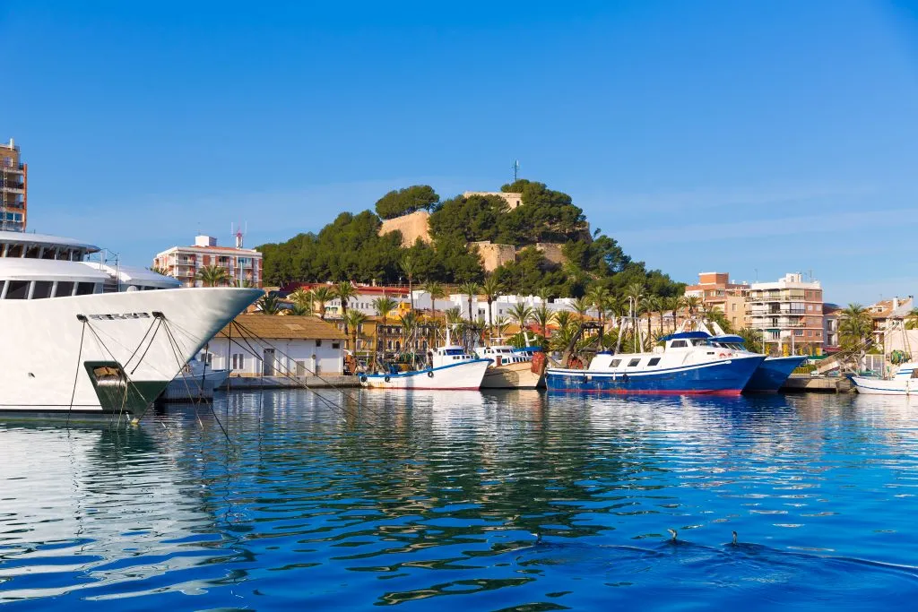 denia spain port with castle in the distance