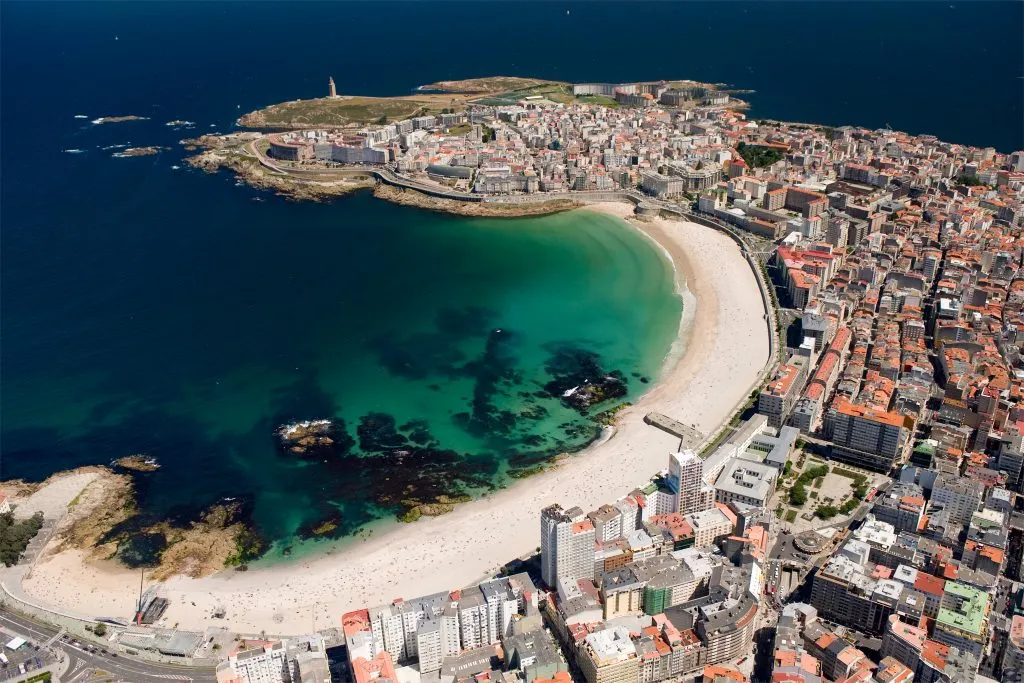 aerial view of a coruna galicia, one of the best beach towns in spain