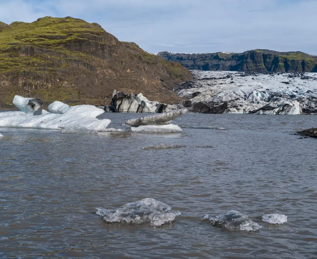 Sólheimajökull glacier with a lake in the foreground