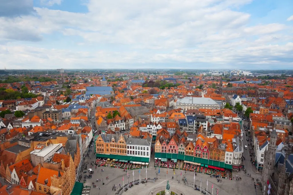 view of bruges belgium from the top of the belfry