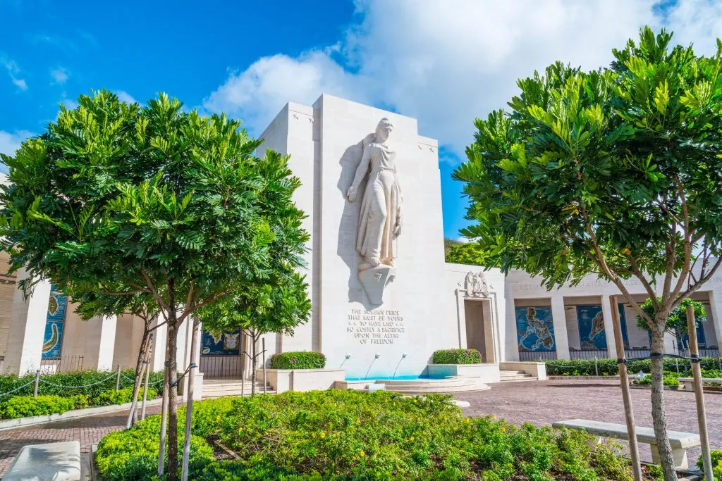 white marble memorial statue at National Memorial Cemetery of the Pacific