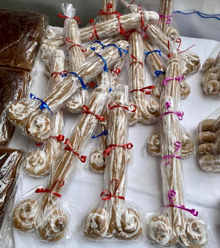 bolos de sao goncalo for sale at a bread stand in amarante portugal