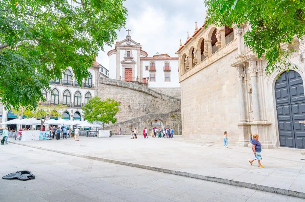 front facade of church of sao domingos in the distance