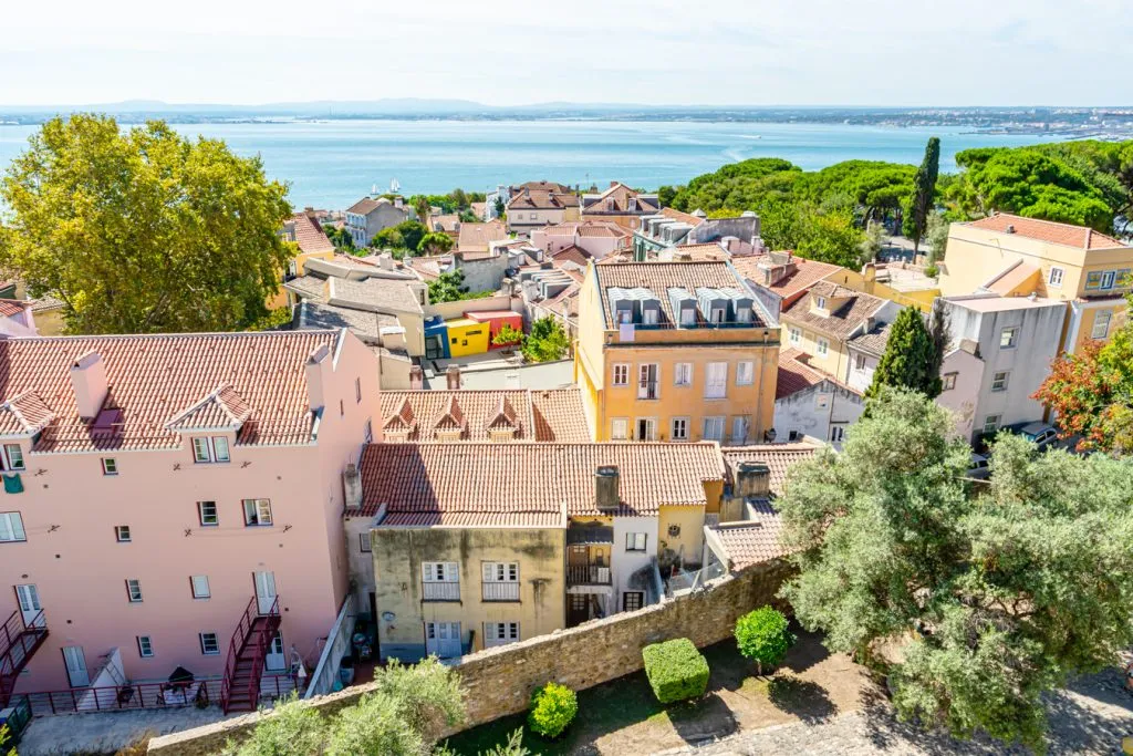 view of lisbon from sao jorge castle with tagus river in the background