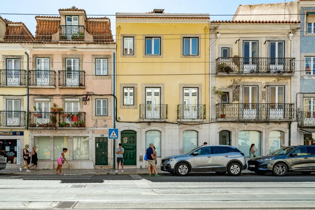 colorful buildings lining the street in belem