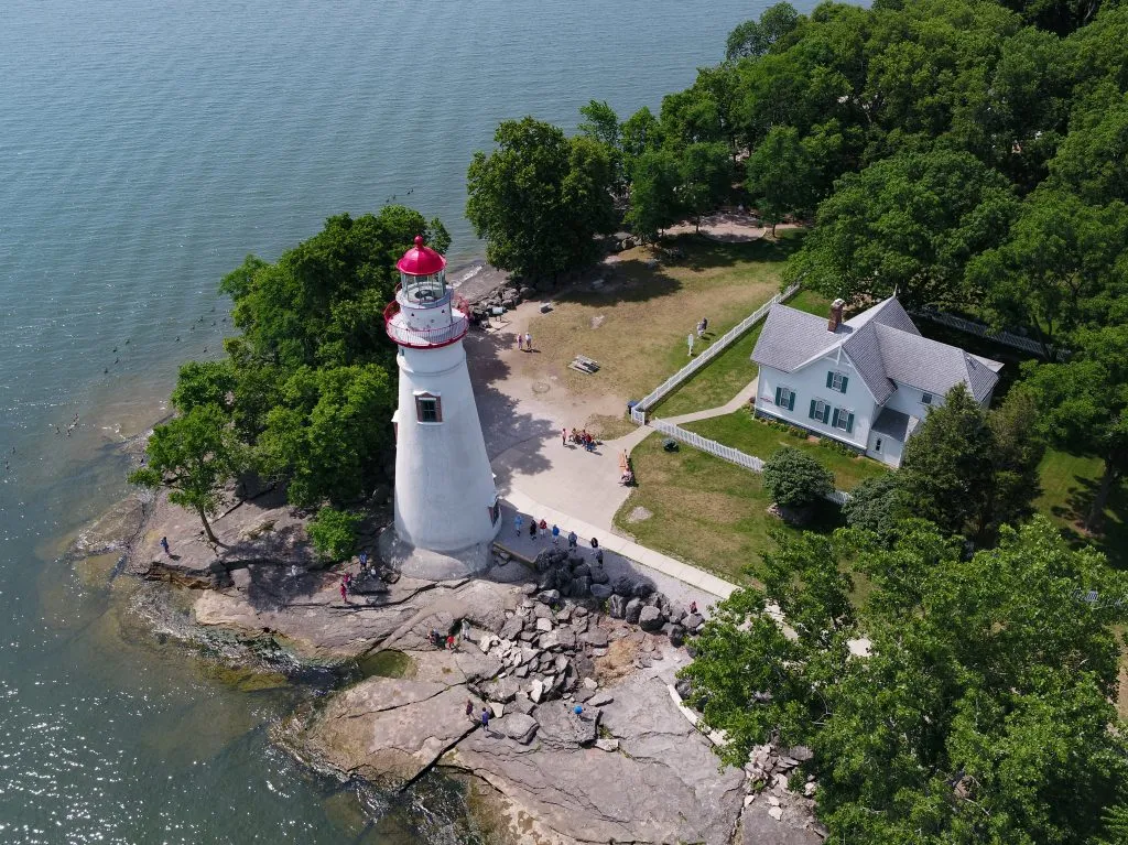 aerial view of marblehead lighthouse, one of the best places to visit in the midwest usa
