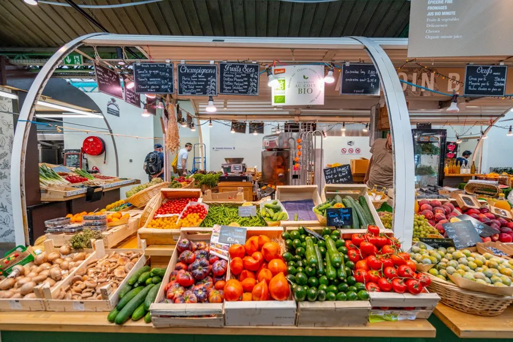 fresh fruits and vegetables for sale on a paris food tour