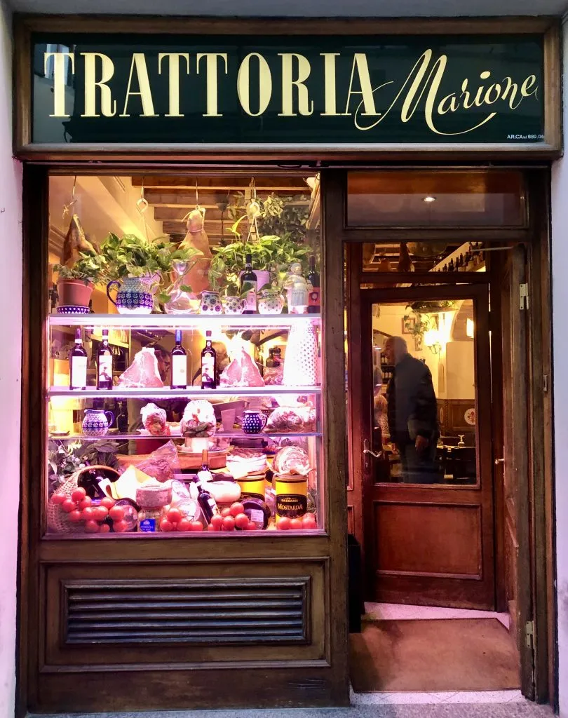 front facade of trattoria marione in florence, a fun place for dining in italy restaurants