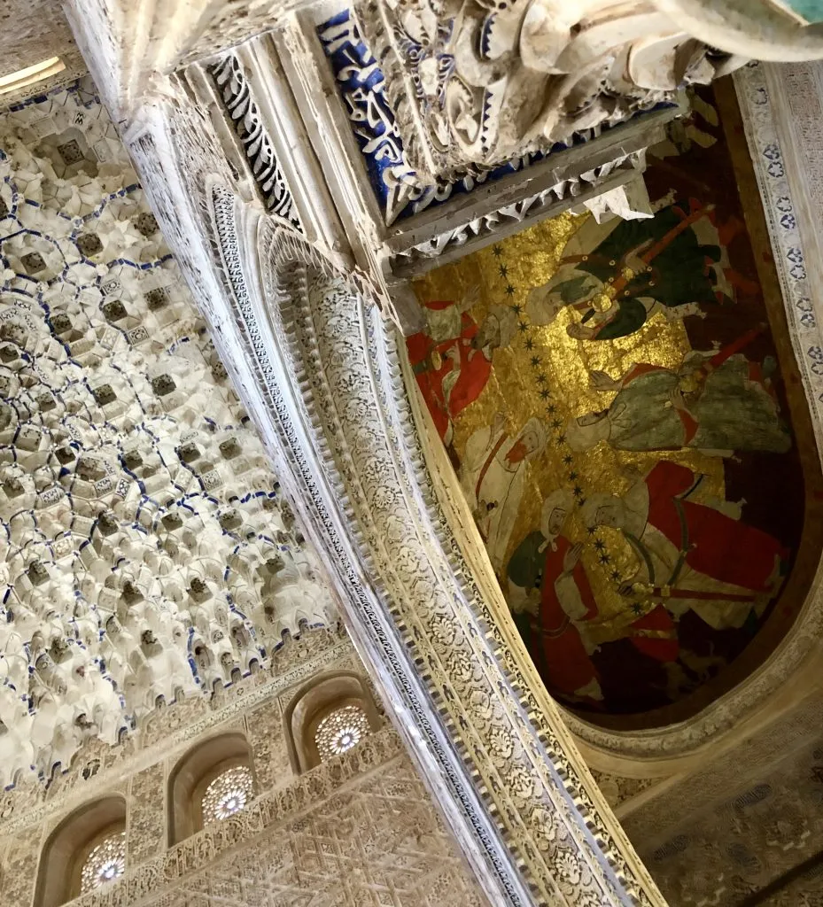 combined islamic and catholic ceiling as seen when visiting nasrid palaces alhambra