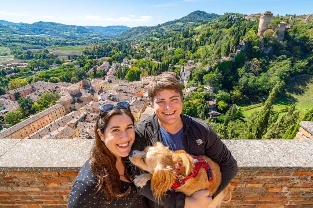 kate storm jeremy storm and ranger storm overlooking brisighella italy