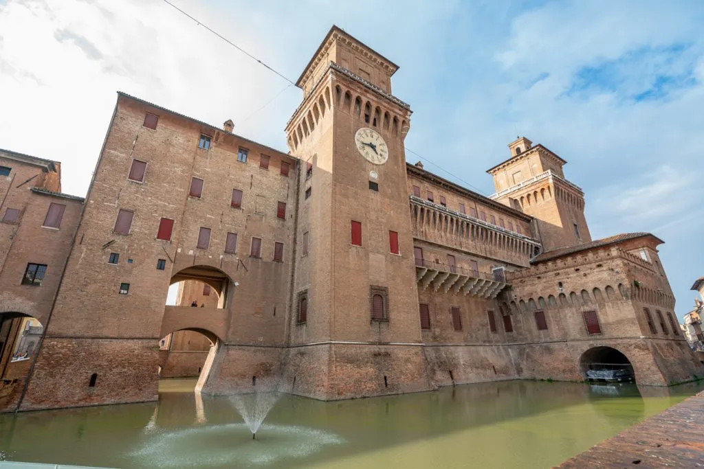 castello estense in ferrara emilia romagna with moat in the foreground