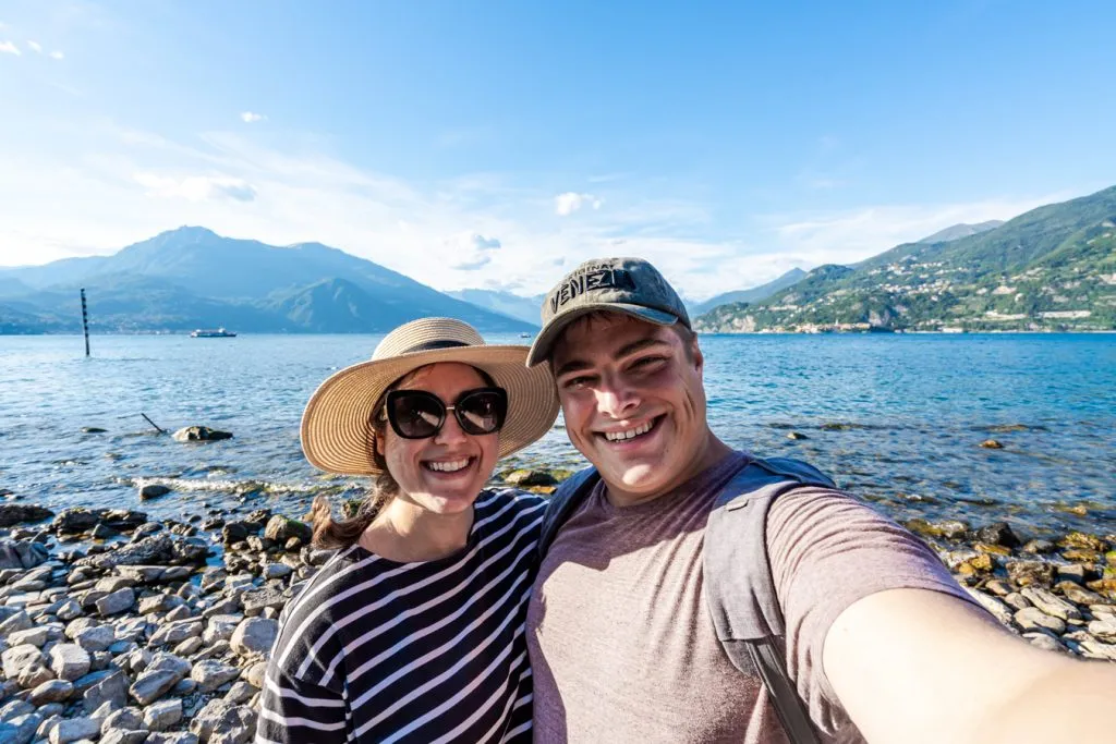 selfie of kate storm and jeremy storm on the shore of lake como italy