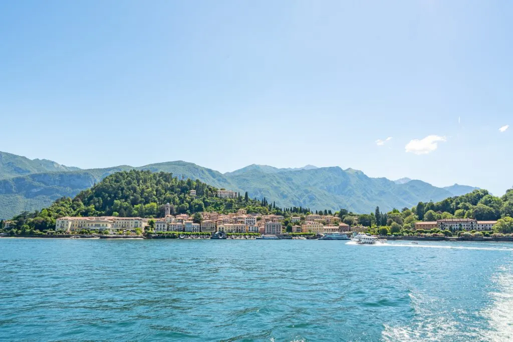 view of lake como town as seen from a ferry