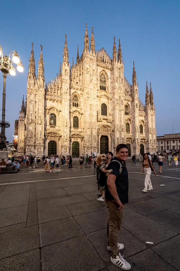 jeremy storm and ranger storm in front of the milan duomo at night