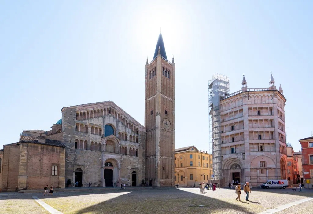 piazza del duomo with the cathedral and baptistery visible, the top attractions parma emilia romagna