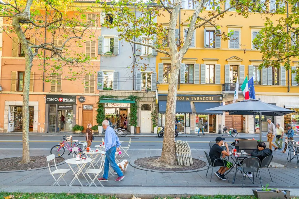 collection of cafe tables in parma italy