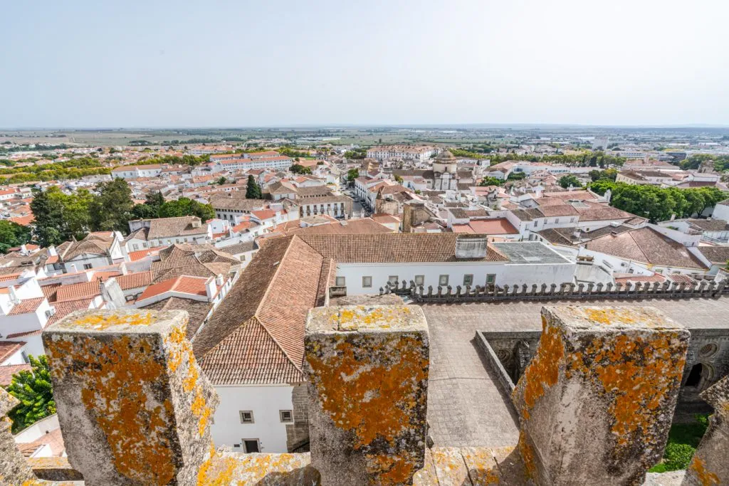 view of evora portugal from the roof of the gothic cathedral