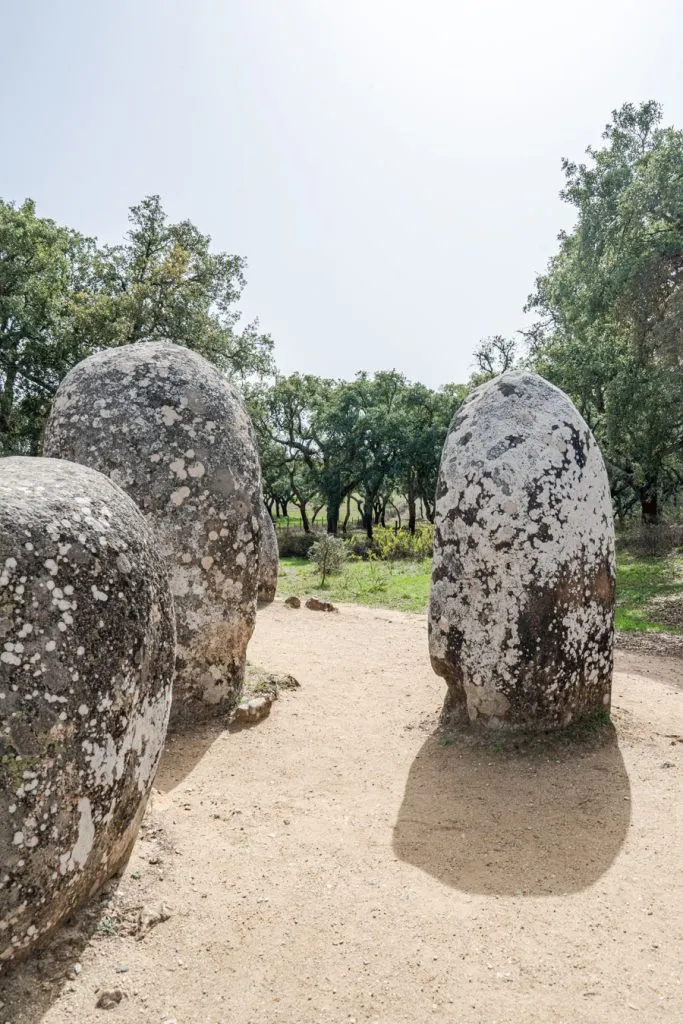 standing stones at megalithic complex evora portugal