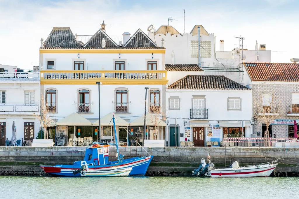 tavira portugal old town and boats as seen from across the water