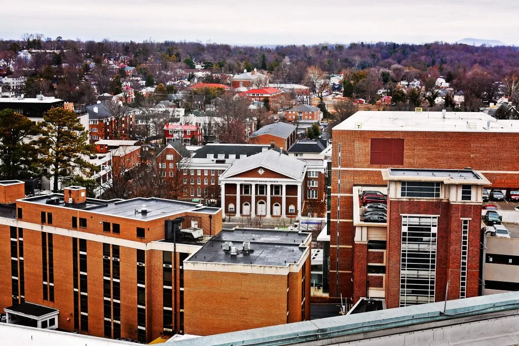 view of charlottesville virginia city from above