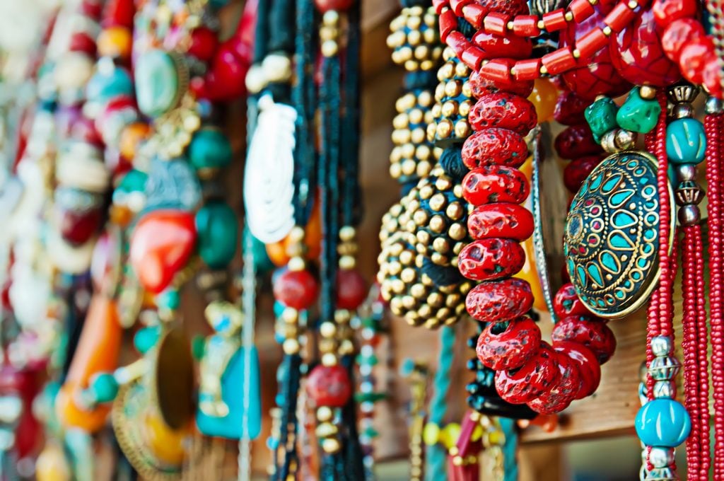 colorful jewelry for sale at a tourist souvenirs market
