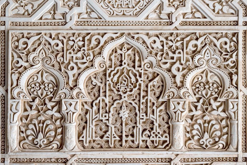 detailed islamic carving decor in the alhambra spain