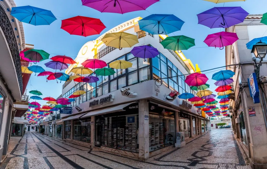 umbrella street in olhao portugal