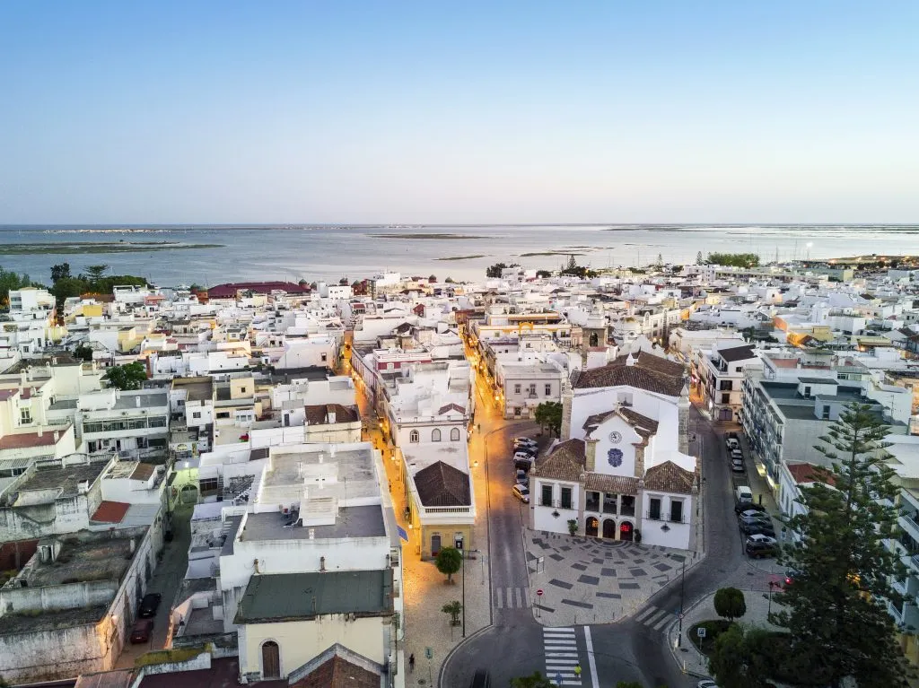olhao portugal as seen from above, one of the best beach towns in algarve