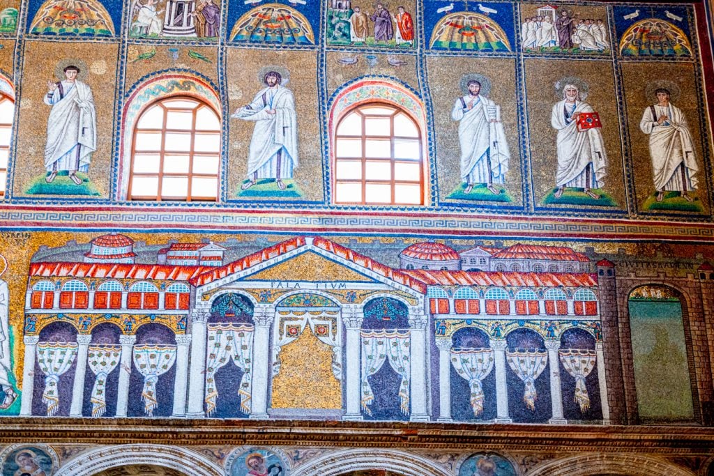 ravenna mosaics panel showing where emperor theodoric was erased
