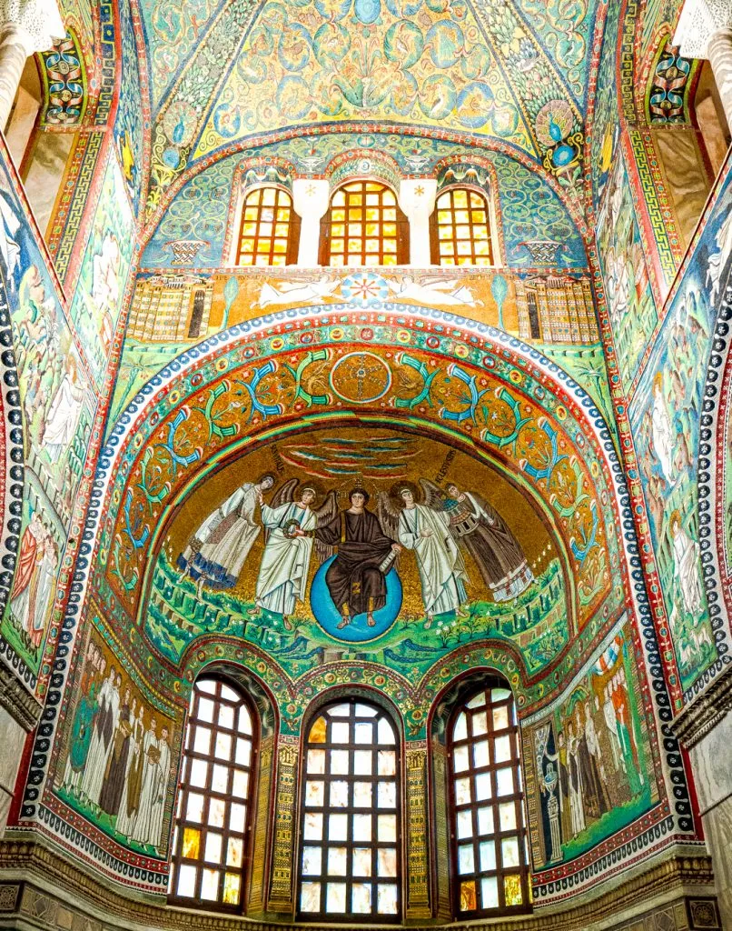 central mosaics of the basilica of san vitale as seen when visiting ravenna italy