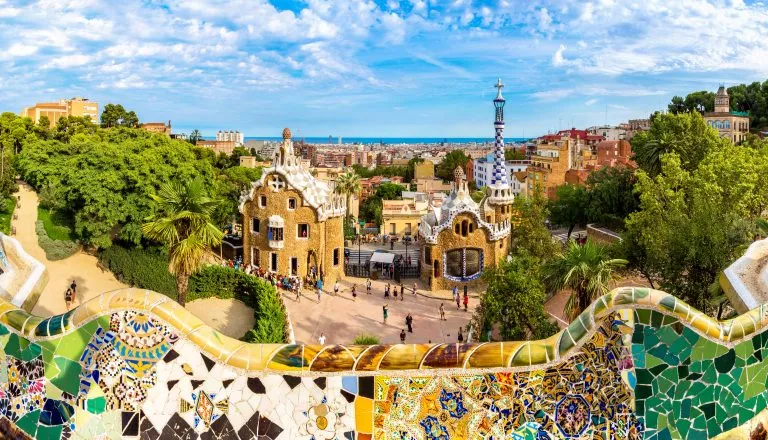 view of park guell barcelona from above, a fun stop on a 10 days in spain itinerary