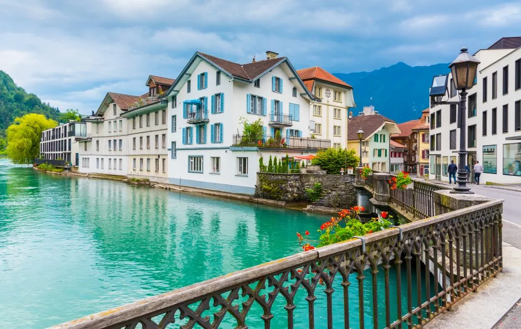 historic center of interlaken with river in the foreground