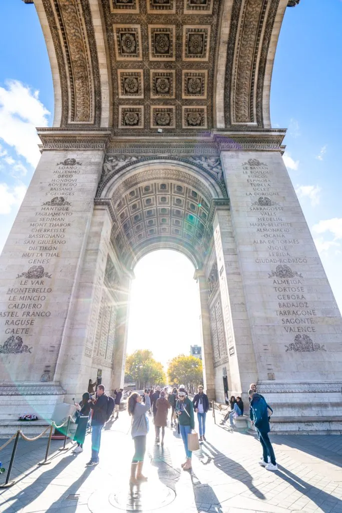 view from underneath the arc de triomphe paris france