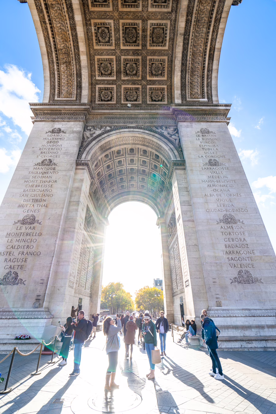 view from underneath the arc de triomphe paris france