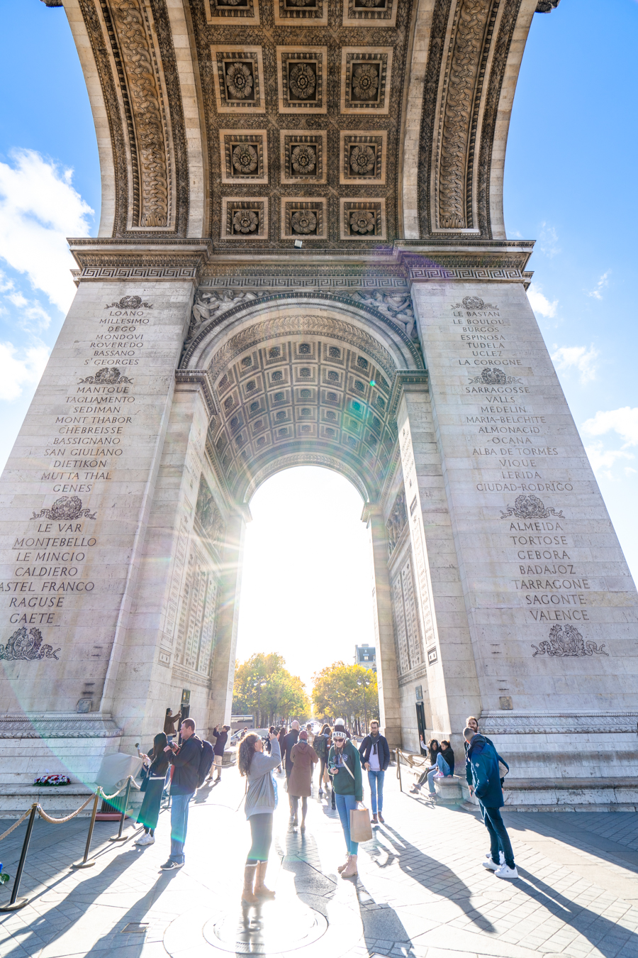 view from underneath the arc de triomphe paris france