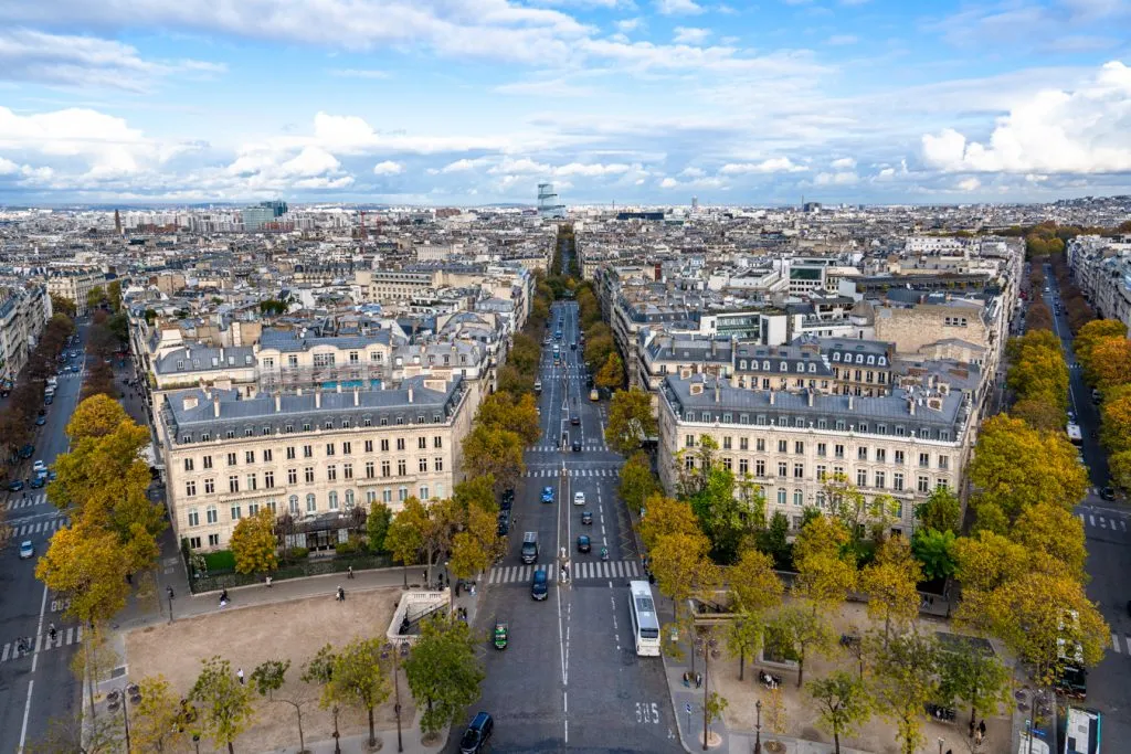 view of paris skyline from arc de triomphe