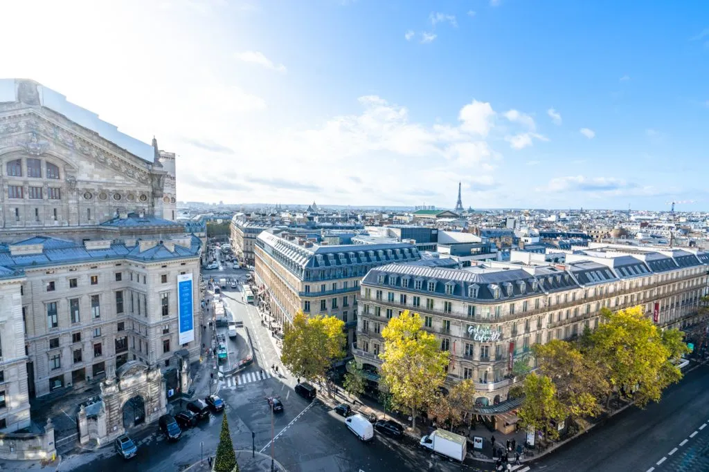 view from the galeries lafayette rooftop on a sunny day paris december