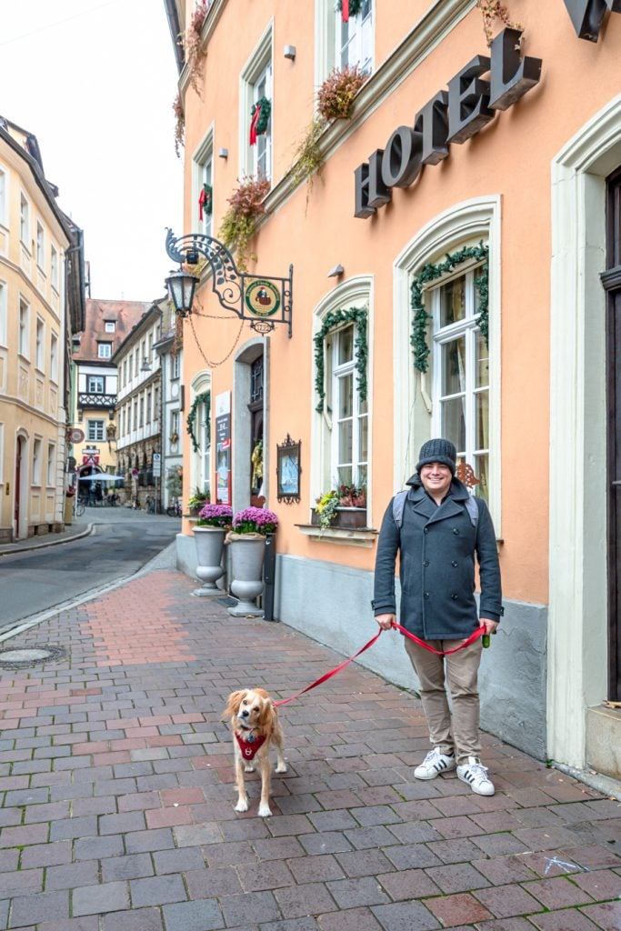 jeremy storm and ranger storm standing in front of hotel in bamberg germany