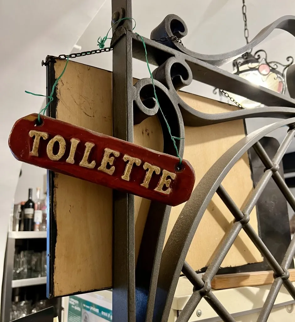 sign for a "toilette" as seen when looking for public toilets in italy