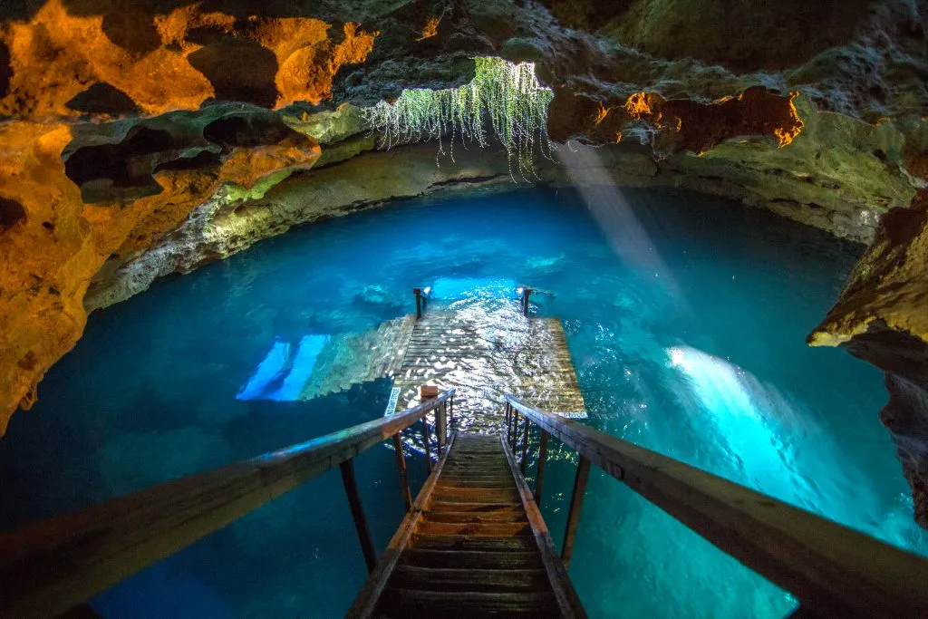 devils den in florida as seen from above with staircase prominent