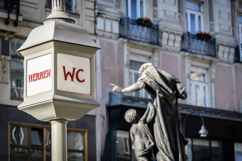 sign for a wc or water closet in vienna, a sign to look for when finding europe toilets